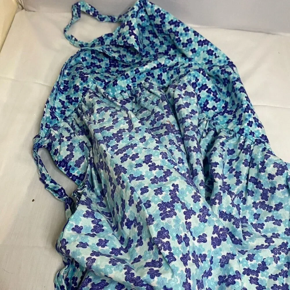 #7126 Blue Flower Print Cotton Adult Apron Hand Made
